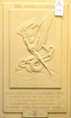 Lot 212 - A Second World War Cream Bakelite War Savings Campaign 1943 Wall Plaque, of vertical...