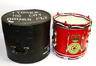 Lot 215 - A Premier Parade Snare Drum to the Yorkshire Volunteers, with wood frame, steel tension rods,...