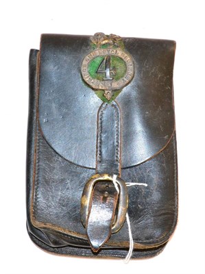 Lot 220 - A Leather Ammunition Pouch to the King's Own Royal Regiment, applied with gilt brass and green...