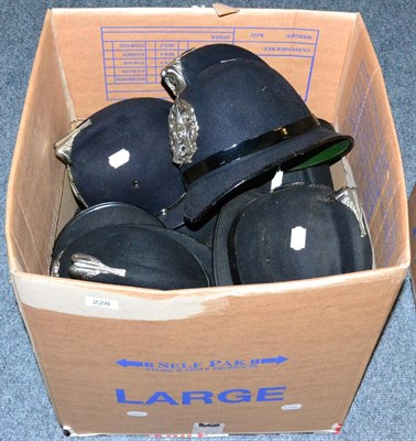 Lot 228 - Ten Various Police Custodian Coxcomb Helmets, with badges to Gwent, Merseyside, Cleveland (2),...