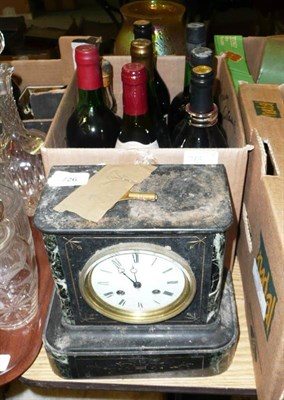 Lot 726 - A Slate Mantel Clock; and A Box of Assorted Wine