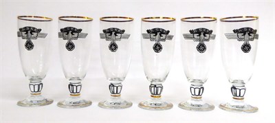 Lot 263 - A Set of Six German Third Reich NSKK Ale Glasses, each with tapered bowl enamelled with the...