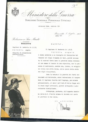 Lot 264 - An Official Italian Government Document Signed by Benito Mussolini, dated July 5th 1928. The...