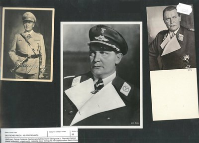 Lot 269 - Reichsmarschall Herrmann Goring, a signed portrait photograph postcard, the reverse inscribed,...