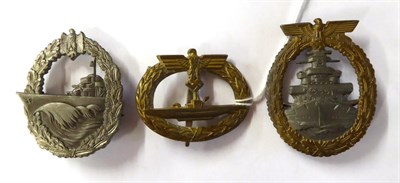 Lot 285 - A German Third Reich U Boat War Badge, with sword shape pin, possibly a copy; a German Third...