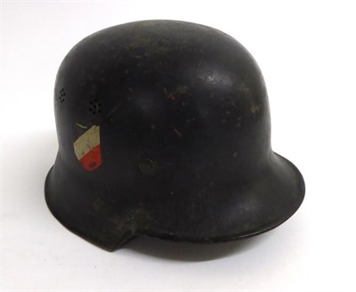 Lot 288 - A German Third Reich M34 DRK Helmet, double decal, leather liner and chin strap on double...