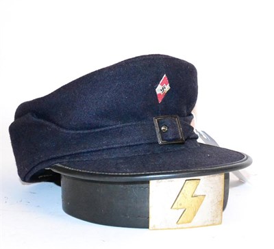 Lot 291 - A German Third Reich Hitler Youth Winter Field Cap, in blue wool with embroidered badge,...