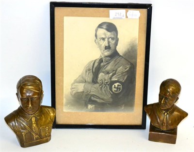 Lot 292 - Two Bronzed Metal Busts of Adolf Hitler, each of him wearing SA uniform, one on a square socle,...