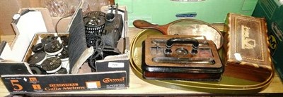 Lot 729 - Two Trays; Inkstand; Mirror; Inlaid Box; Projector and Reels