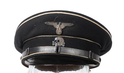 Lot 297 - A German Third Reich Allgemeine SS EM/NCO's Visor Cap, in black wool whipcord, with cream...