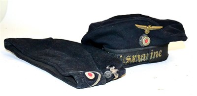 Lot 301 - A German Third Reich Kriegsmarine ";Donald Duck"; Blue Wool Cap, with gilt national eagle and...