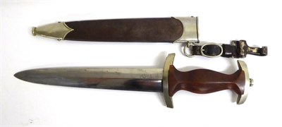 Lot 304 - A German Third Reich SA Dagger, the double edge steel blade etched Alles fur Deutschland and...