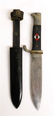 Lot 311 - A German Third Reich Hitler Youth Knife, the 14cm single edge steel blade etched RZM M7/52, the...