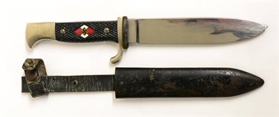 Lot 312 - A German Third Reich Hitler Youth Knife, the 14cm single edge steel blade stamped at the...