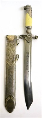 Lot 315 - A German Third Reich RAD Officer's Hewer, the 26cm clip-point steel blade with narrow fuller...