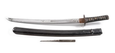 Lot 317 - A Shinto Japanese Wakizashi, the 46.5cm steel blade with irregular hamon, two narrow fullers...