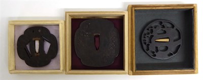 Lot 318 - A 19th Century Japanese Iron Tsuba, of mokko gata form, decorated with ivy leaves and tendrils...