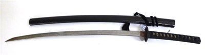 Lot 324 - A Japanese Shinto Wakizashi, the 61cm steel blade with undulating hamon, one piece copper...