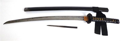 Lot 325 - A Japanese Shinto Wakizashi, the 53.5cm steel blade with undulating hamon, signature to one side of