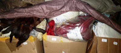 Lot 734 - Six Boxes of Textiles, including furs, hats, curtains, linen etc