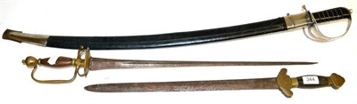 Lot 344 - A 19th Century Chinese Sword, with 48cm double edge steel blade, brass crossguard and pommel...