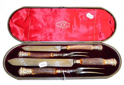 Lot 362 - A Victorian Four Piece Carving Set by Joseph Rodgers & Sons, comprising two size knives and...