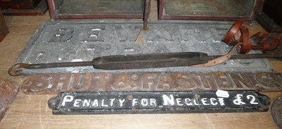 Lot 738 - Railway Interest: mixed assorted name plates, and a cast iron chair from a railway track