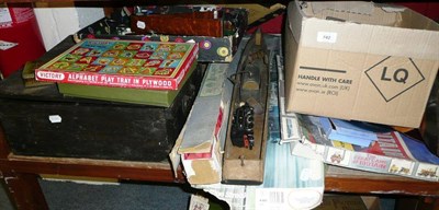 Lot 742 - Quantity of Toys, including a model ship, a Hornby electric train set, Bombardo game, wooden...