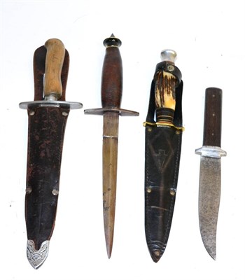 Lot 425 - Four Edged Weapons, comprising a copy of a V42 fighting knife, a hunting knife with antler...