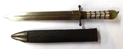 Lot 434 - An Early 19th Century Indian Knife, the 21cm double edge spear point steel blade with a narrow...