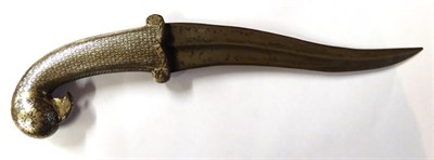 Lot 435 - A 19th Century Indian Khanjar, the 23cm double edge curved steel blade with reinforced tip, the...