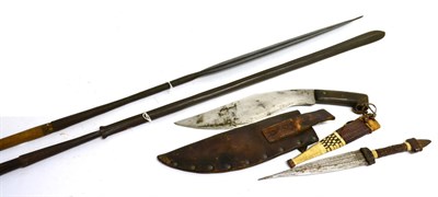 Lot 440 - Two Masai Lion Spears, one with 78cm ";Old Style"; blade with raised medial ridge, the other...