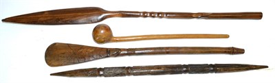 Lot 449 - A Zulu Knobkerrie for a Woman, with small offset globular head and tapering haft, 44cm; a...