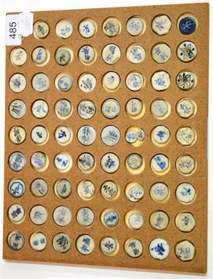 Lot 485 - A Collection of Seventy Three Chinese Porcelain Gaming Tokens, blue and white, of varying sizes, on