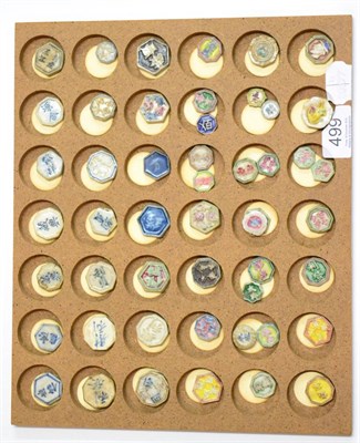 Lot 499 - A Collection of Fifty Chinese Porcelain Gaming Tokens, polychrome and blue and white,...