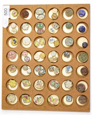 Lot 500 - A Collection of Fifty Six Chinese Porcelain Gaming Tokens, polychrome, of varying sizes and...