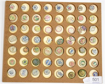 Lot 501 - A Collection of Fifty Eight Chinese Porcelain Gaming Tokens, polychrome, of varying sizes and...