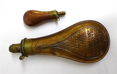 Lot 512 - A 19th Century Small Copper Pistol Flask, of plain form, the brass charger with calibrations...