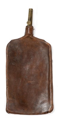 Lot 516 - A 19th Century Keeper's Leather Shot Flask, of rectangular form, the brass charger with steel...