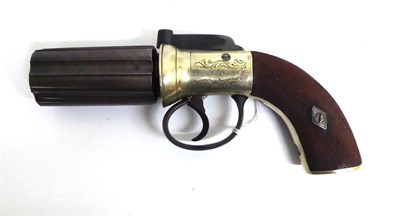 Lot 565 - A 19th Century Percussion Six Shot Pepperbox Revolver, the 7cm fluted cylinder with Birmingham...