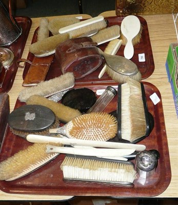 Lot 756 - Two Trays of Silver-Backed and Ebony Dressing Table Pieces etc