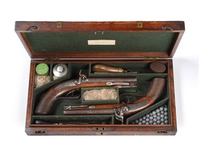 Lot 574 - A Pair of 19th Century Officer's Double Barrel Percussion Pistols by T Smith, London, each with...