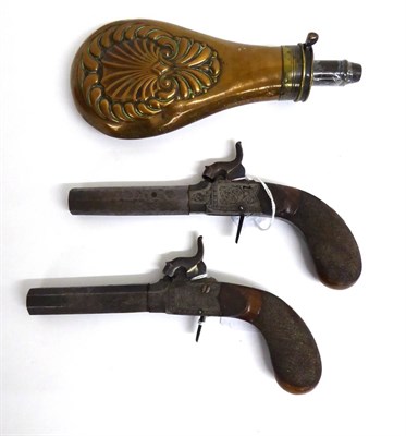 Lot 582 - A Pair of Early 19th Century Percussion Pocket Pistols, each with 7.5cm turn-off octagonal...