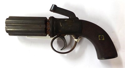 Lot 588 - A 19th Century Six Shot Percussion Pepperbox Revolver, the 7cm steel chamber with Birmingham...