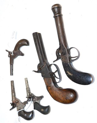 Lot 590 - A 19th Century Belgian Percussion Travelling Pistol, the 11cm cannon barrel with swamped...