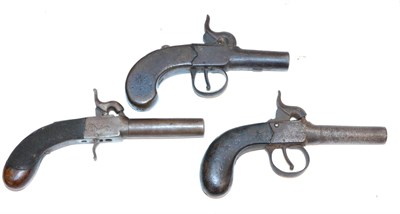 Lot 591 - Three 19th Century British Percussion Pocket Pistols, each barrel with Birmingham proof marks,...