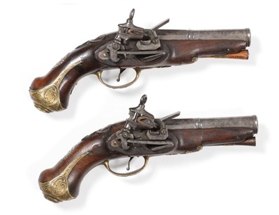 Lot 627 - A Pair of 18th Century Catalan Miquelet Lock Overcoat Pistols, each with 12.5cm two stage steel...