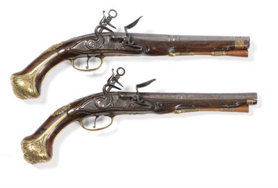 Lot 628 - A Pair of 18th Century Catalan Flintlock Holster Pistols, each with 24cm two stage steel...