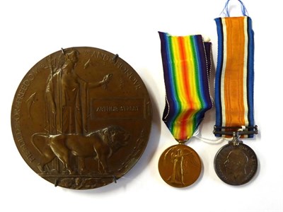 Lot 28A - A First World War Pair and Memorial Plaque, awarded to 3810 PTE. A. (ARTHUR) STREET, W.YORK.R.,...