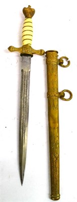 Lot 305A - A German Third Reich Naval Dirk, the 25cm double fullered steel blade etched with fouled anchor and